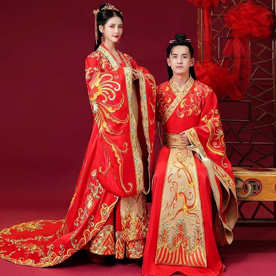 ZSLKDL Vintage Red Chinese Wedding Married Dress Embroid